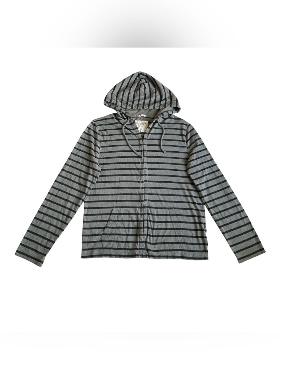 Abercrombie & Fitch Gray and Navy Striped Zip Hoodie - Men Medium